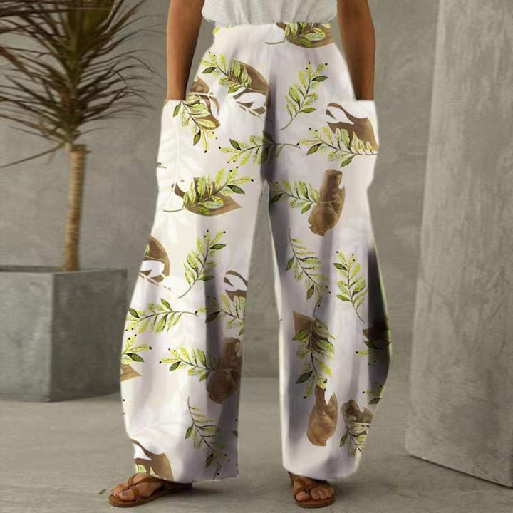 Damen Weite Blumen-Hosen mit Taschen und elastischem Bund Drune
