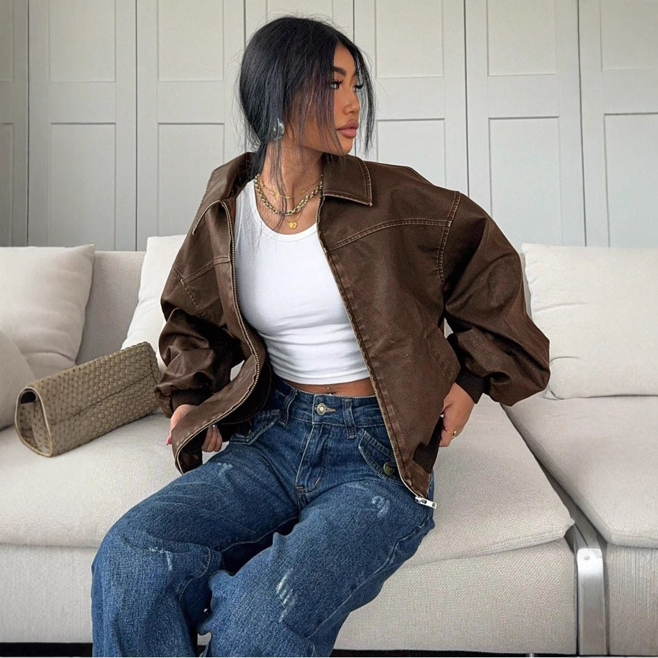 Damen oversized Bomberjacke mit lässigem Schnitt und voluminösen Ärmeln Drune