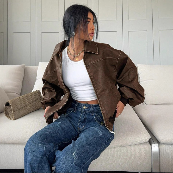 Damen oversized Bomberjacke mit lässigem Schnitt und voluminösen Ärmeln Drune