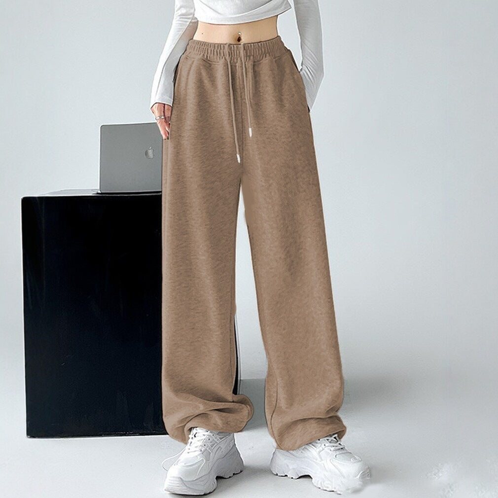 Damen nan extraweite Palazzo-Sweathose mit hohem Komfortbund, seitlichen Eingrifftaschen, Schlitz am Saum und Kordelzug Drune