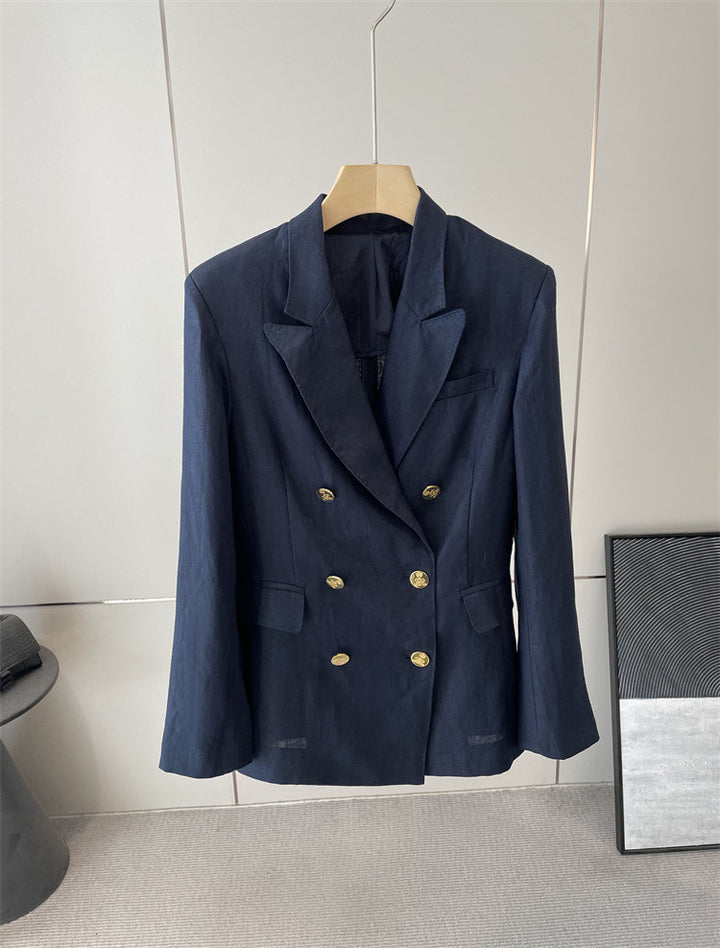 Damen Eleganter Doppelreiher Blazer mit Schmuckknöpfen Drune