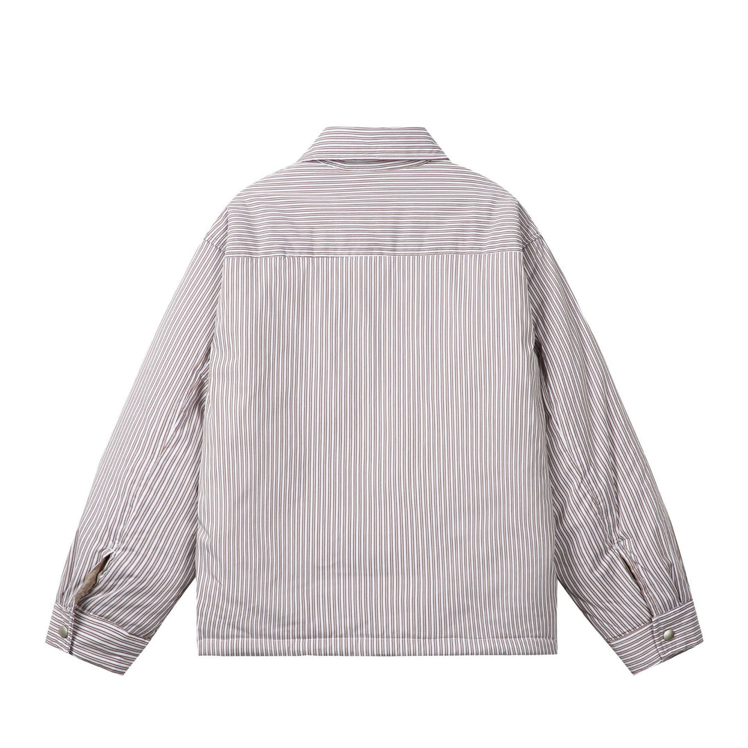 Unisex Gestreifte Boxy-Overhemdjacke mit Druckknopfleiste und Brusttasche Drune