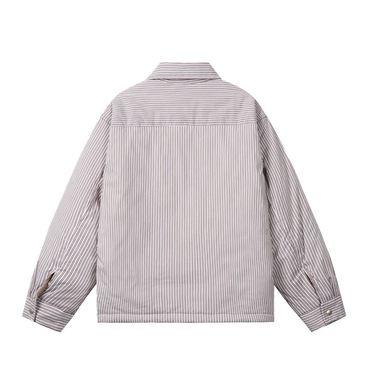 Unisex Gestreifte Boxy-Overhemdjacke mit Druckknopfleiste und Brusttasche Drune