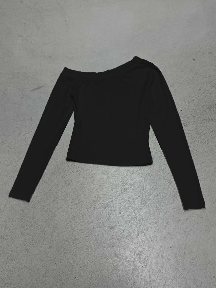 Damen nan schulterfreies Langarmshirt mit taillierter Silhouette und seitlicher Knopfleiste Drune
