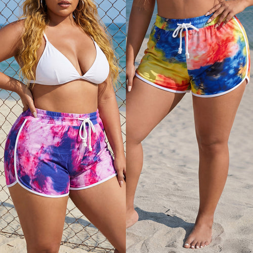 Damen sportliche Badeshorts mit buntem Batikmuster Drune