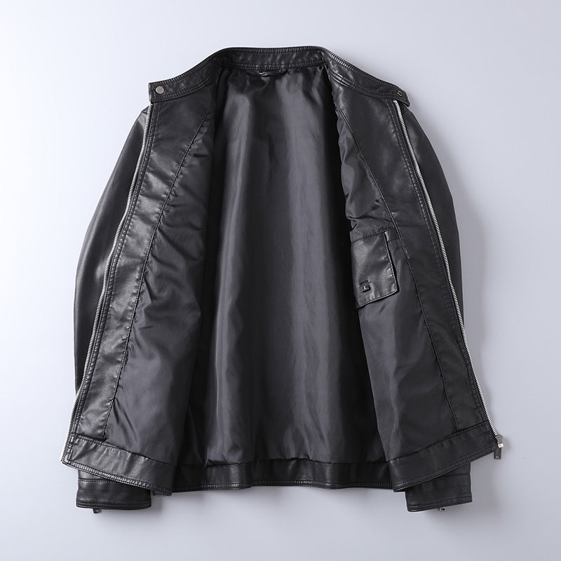 Herren Stilvolle Kunstlederjacke mit hohem Kragen Drune