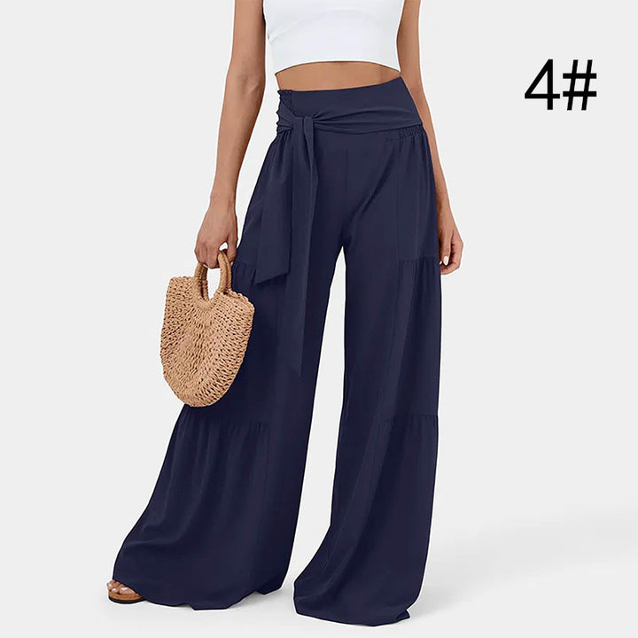Damen Weit geschnittene Palazzo-Hose mit eleganter Bindegürtel Drune