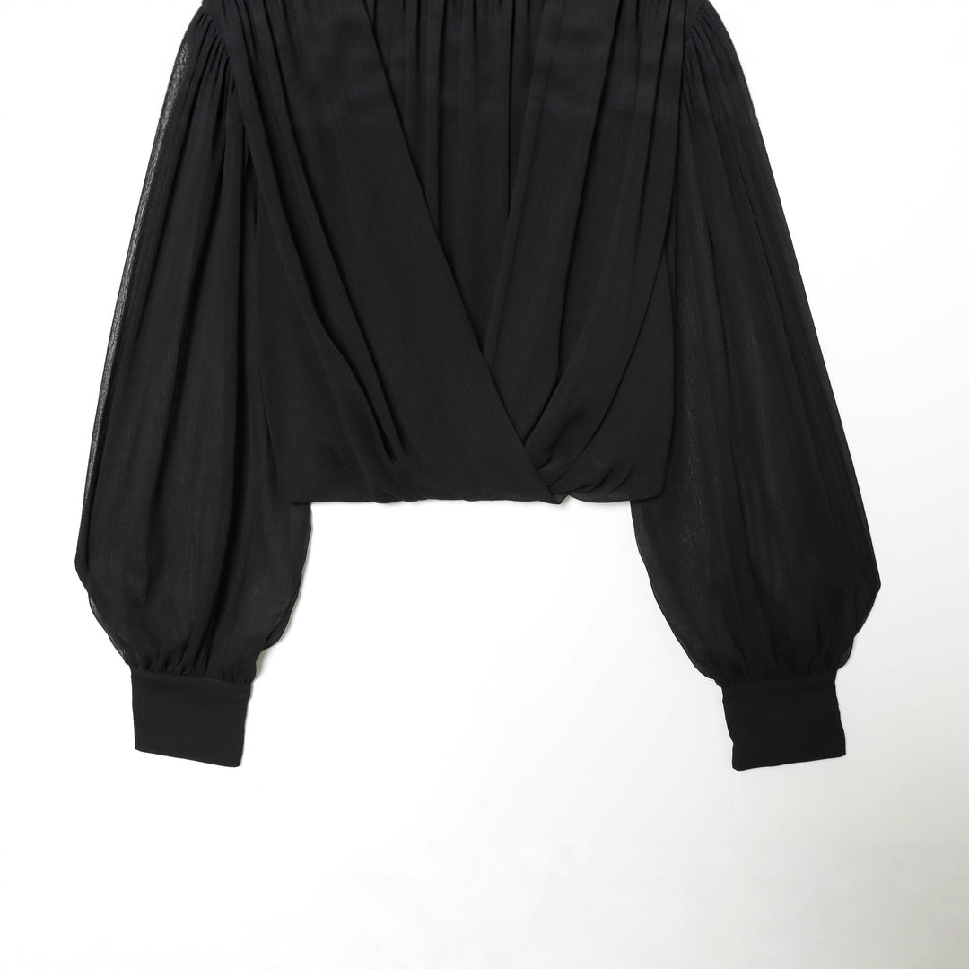 Damen nan drapiertes Cropped-Top mit Rollkragen und Ballonärmeln Drune