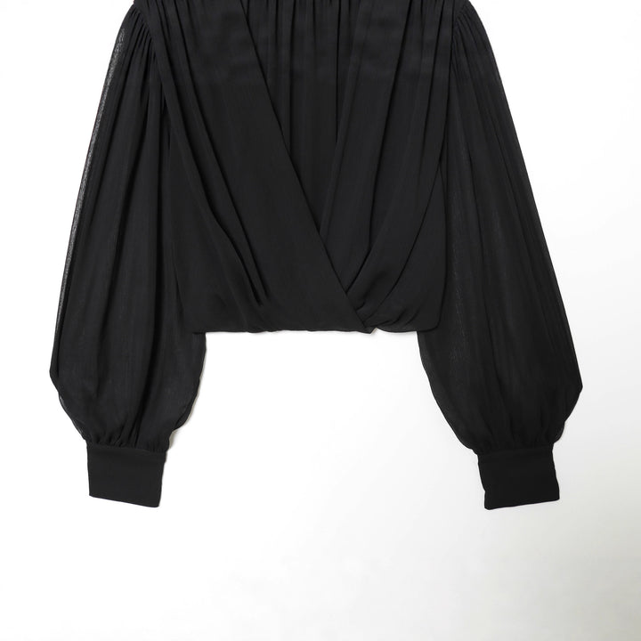 Damen nan drapiertes Cropped-Top mit Rollkragen und Ballonärmeln Drune