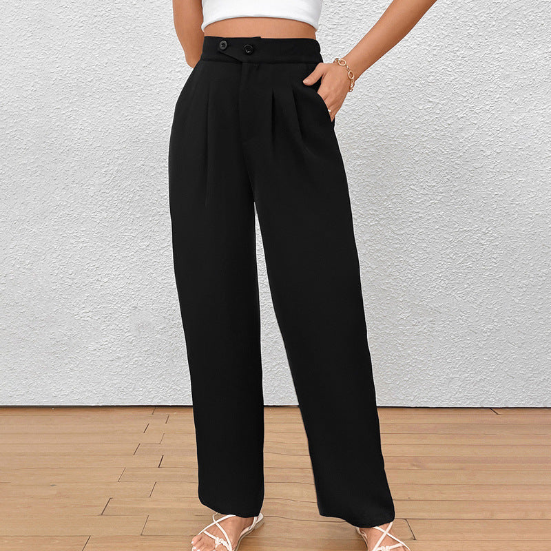 Damen Elegante Stoffhose mit hoher Taille und seitlichen Taschen Drune