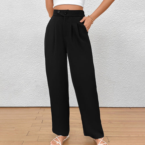 Damen Elegante Stoffhose mit hoher Taille und seitlichen Taschen Drune