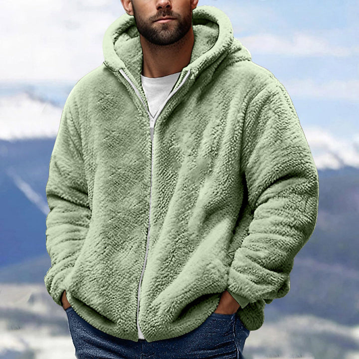 Herren Kuschelige Teddy-Fleece-Kapuzenjacke mit Reißverschluss und Oversize-Passform Drune