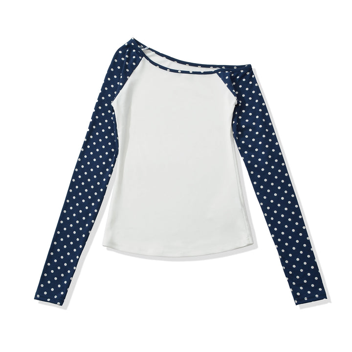 Damen Asymmetrisches Longsleeve mit Polka-Dot Raglanärmeln Drune