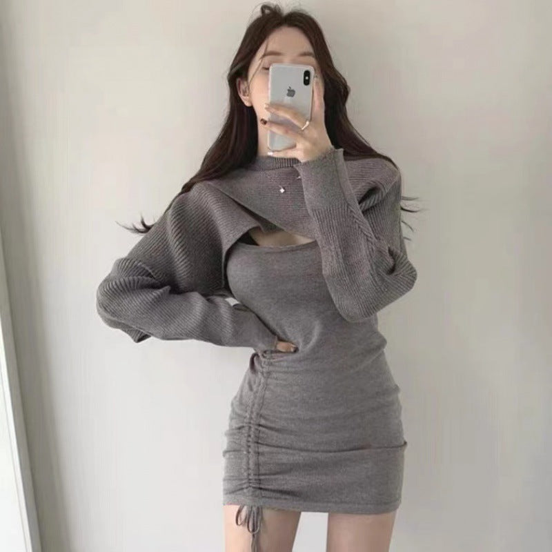 Damen Strickkleid mit Optik eines Oversized-Pullovers und details - Drune