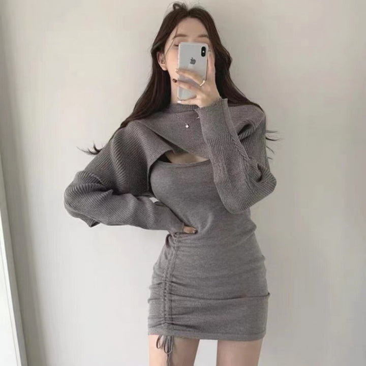 Damen Strickkleid mit Optik eines Oversized-Pullovers und details - Drune