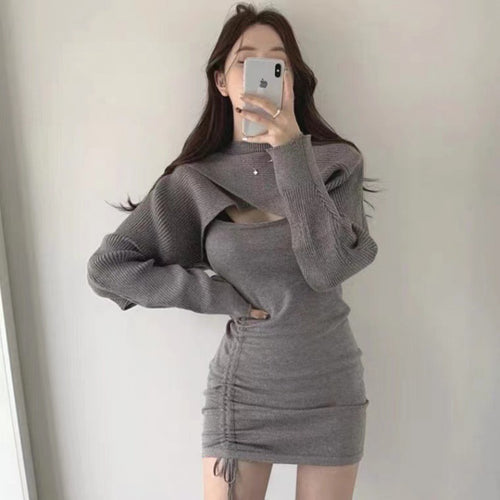 Damen Strickkleid mit Optik eines Oversized-Pullovers und details - Drune