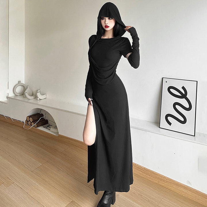 Damen Maxikleid mit Kapuze und drapiertem Oberteil Drune