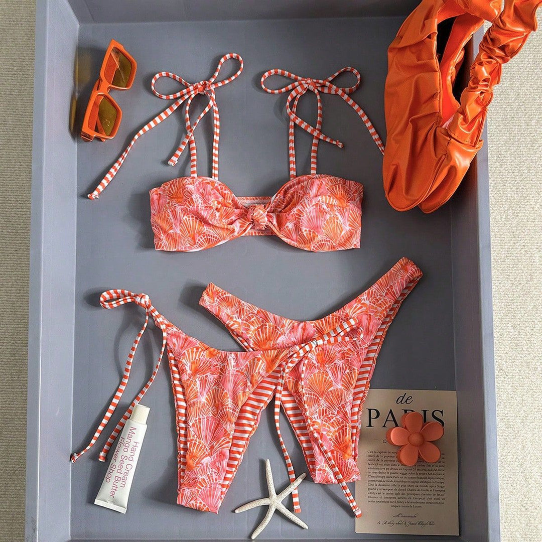 Damen Bandeau-Bikini mit Rüschen und seitlichen Bindebändern Drune