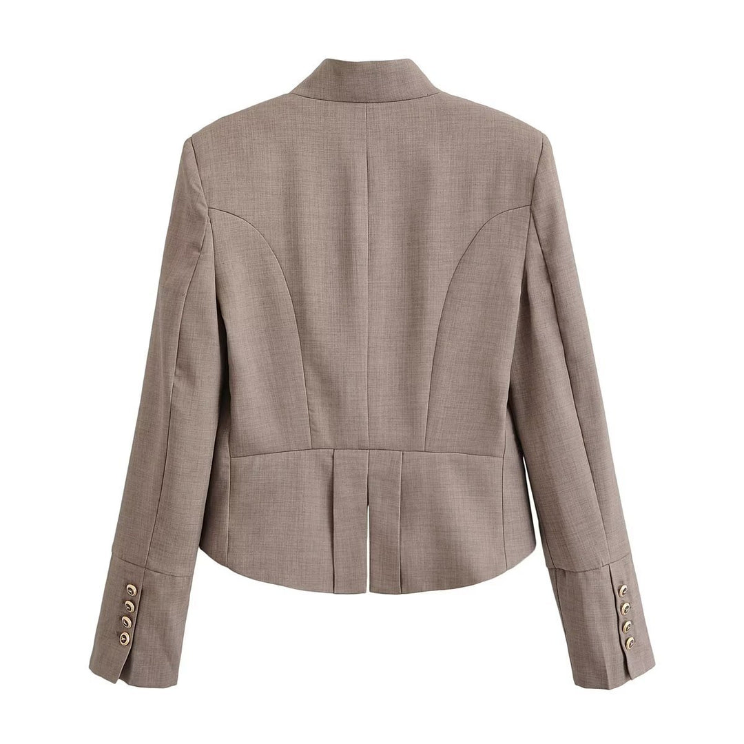 Damen Kurzblazer mit taillierter Silhouette und dekorativer Doppelreihe Zierknöpfe Drune