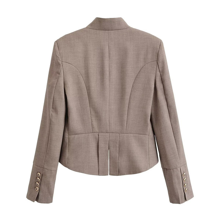 Damen Kurzblazer mit taillierter Silhouette und dekorativer Doppelreihe Zierknöpfe Drune