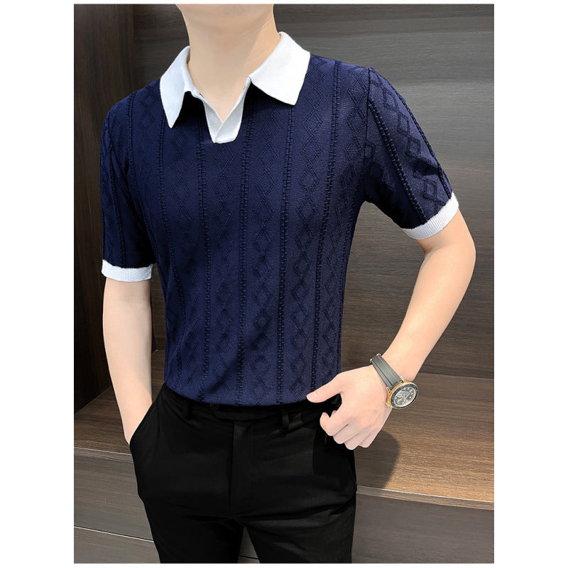 Herren Elegantes Strickpolo mit Kontrastkragen Drune