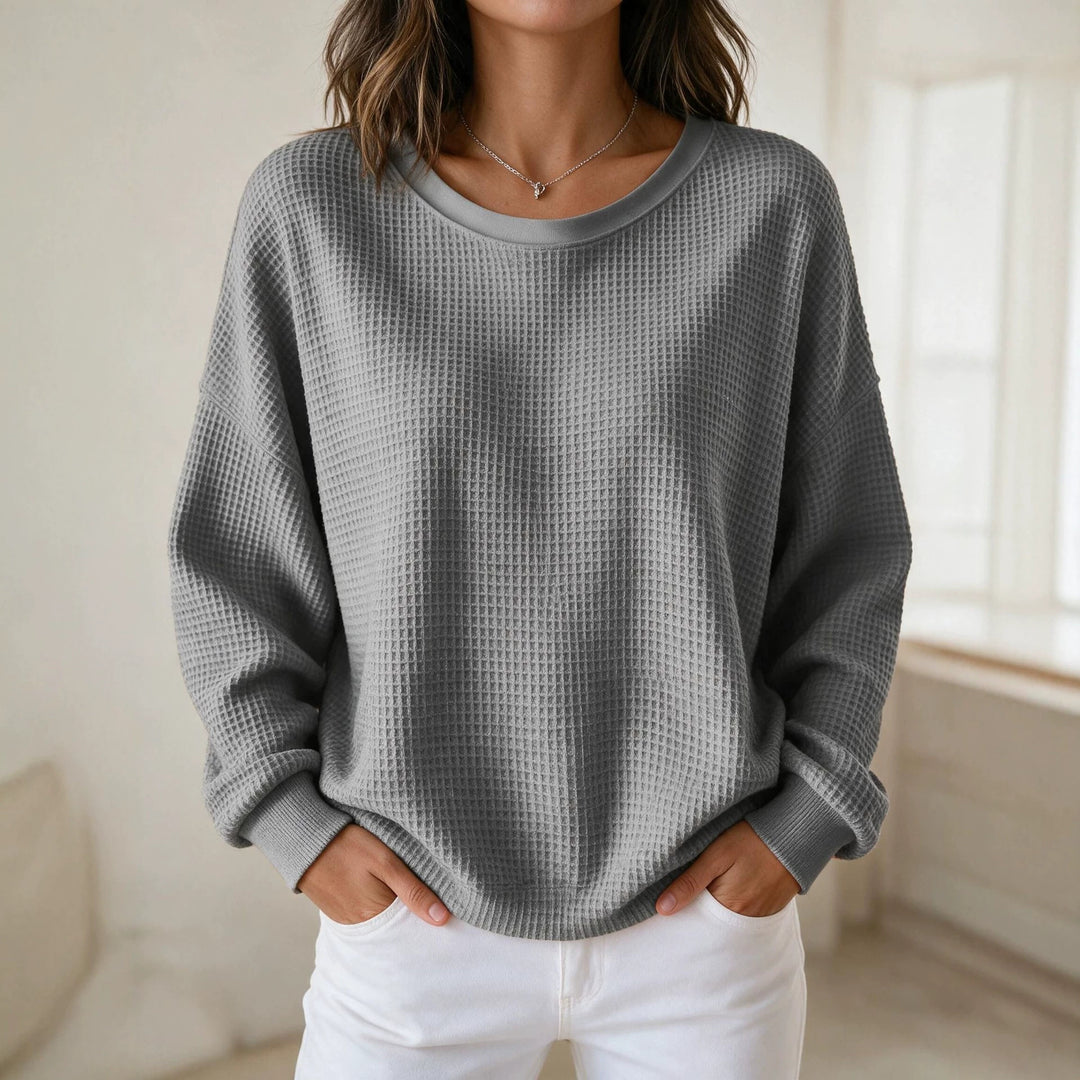 Damen Oversize Waffelstrick-Sweatshirt mit Rundhalsausschnitt Drune
