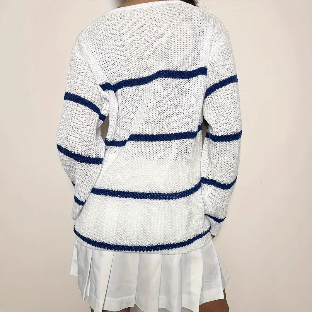 Damen lässiger Strickpullover mit Streifen Drune