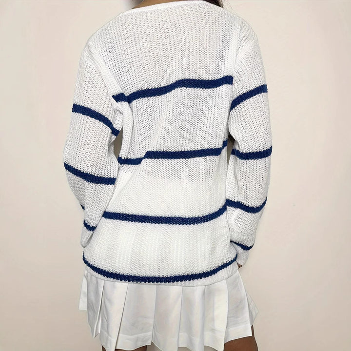 Damen lässiger Strickpullover mit Streifen Drune
