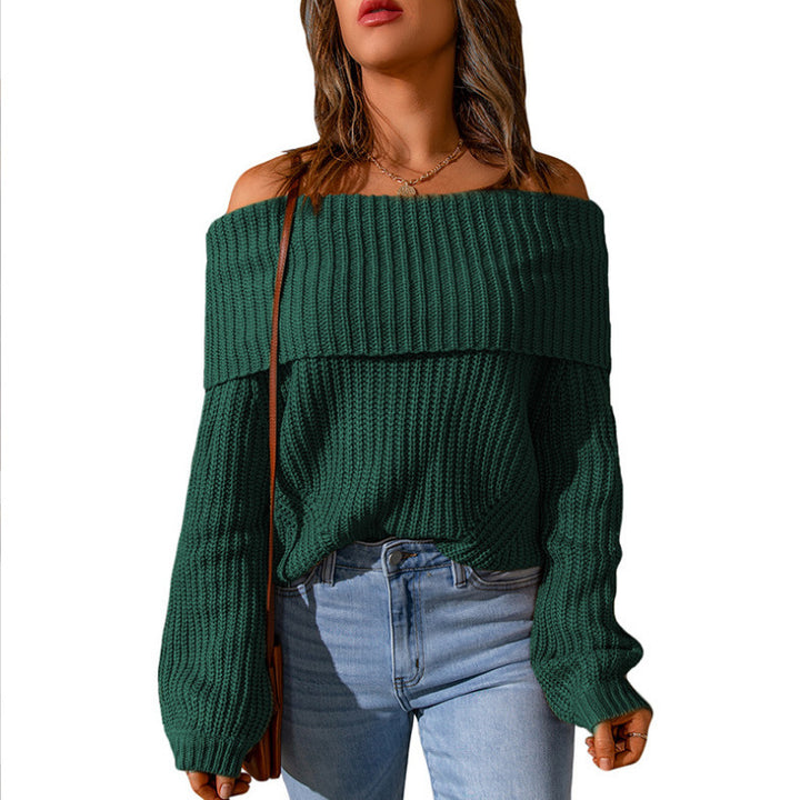 Damen nan weiter Off-Shoulder Grobstrickpullover mit überschnittener Schulterpartie und ballonärmeln Drune