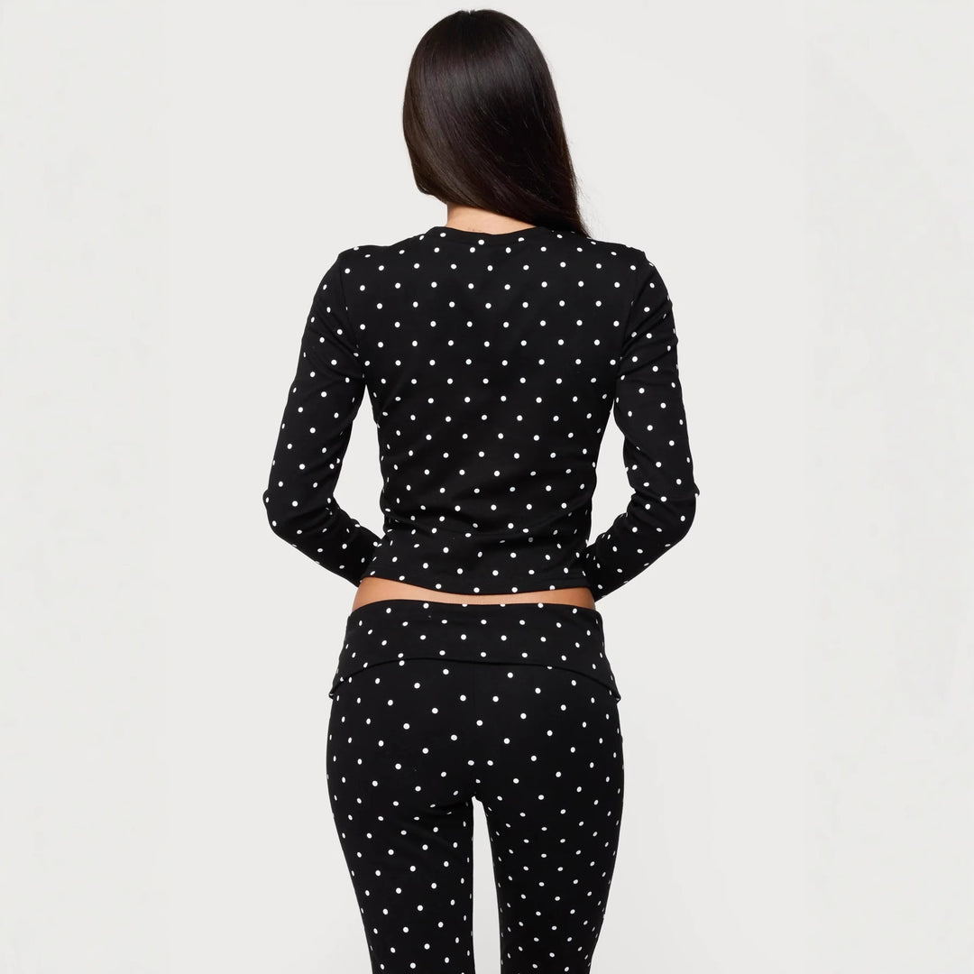 Damen Langärmliges Polka-Dots Oberteil und Leggings Set Drune