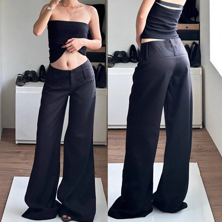 Damen Weite Flared-Hose mit hohem Bund und seitlichen Taschen Drune