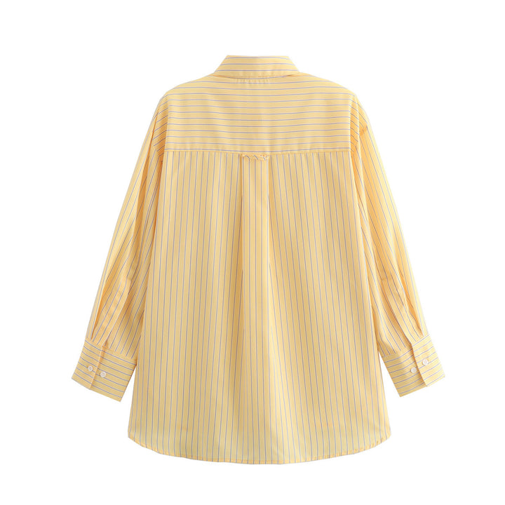 Damen nan oversized Hemdbluse mit feinen Streifen, klassischem Kragen und abgerundetem Saum Drune