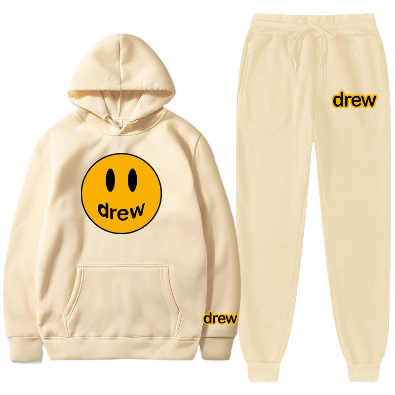 Unisex nan zweiteiliges Lounge-Set aus French-Terry mit Smiley-Print Kapuzenpullover und tapered Jogginghose Drune