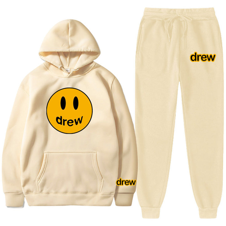 Unisex nan zweiteiliges Lounge-Set aus French-Terry mit Smiley-Print Kapuzenpullover und tapered Jogginghose Drune