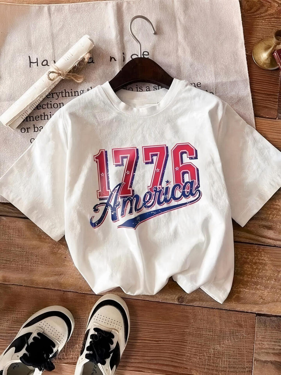 Damen lässiges T-Shirt mit auffälligem Vintage-Print Drune