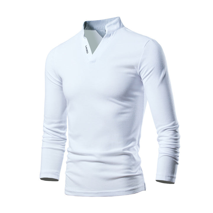 Herren Slim-Fit Langarmshirt mit Stehkragen, offenem V‑Ausschnitt und funktionalem Stretchmaterial Drune
