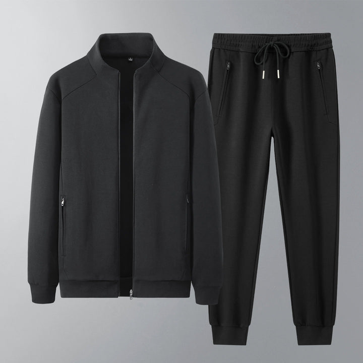 Herren Zweiteiliges minimalistisches Jogging‑Set mit Stehkragen, Zwei-Wege‑Reißverschluss & Reißverschlusstaschen Drune