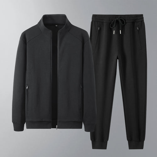 Herren Zweiteiliges minimalistisches Jogging‑Set mit Stehkragen, Zwei-Wege‑Reißverschluss & Reißverschlusstaschen Drune