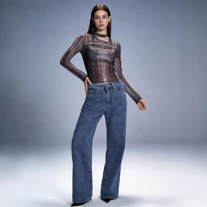 Damen nan hochgeschnittene extra-lange Schlagjeans mit weitem Bein und cleanem Five-Pocket-Schnitt Drune