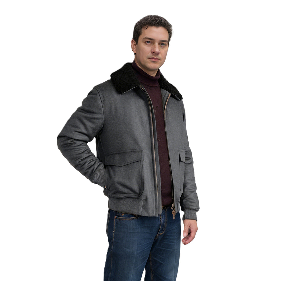 Herren Kurze Bomberjacke mit Teddykragen, Cargo-Pattentaschen und Reißverschluss Drune