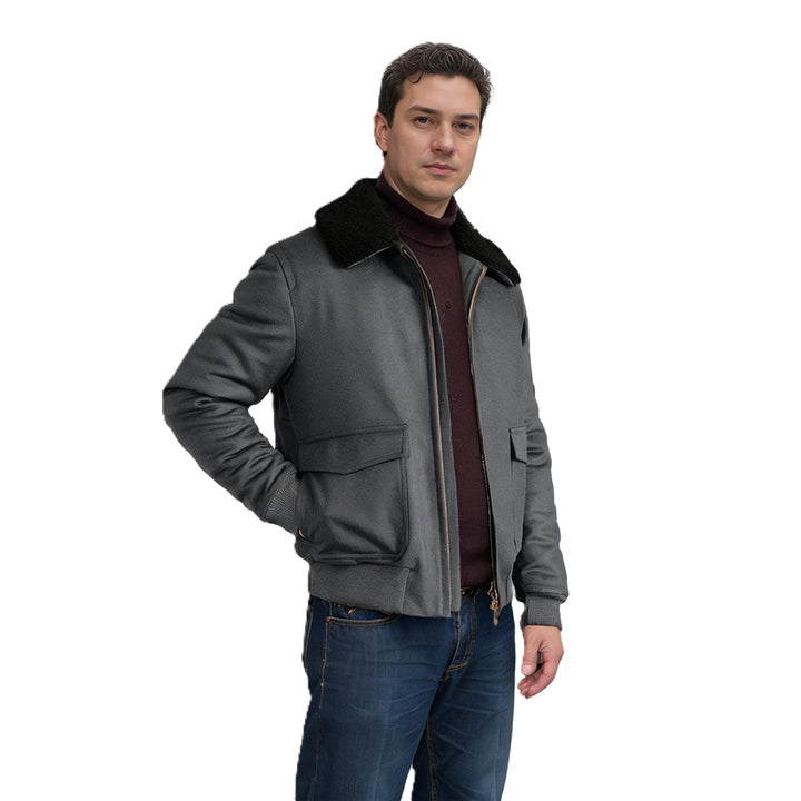 Herren Kurze Bomberjacke mit Teddykragen, Cargo-Pattentaschen und Reißverschluss Drune