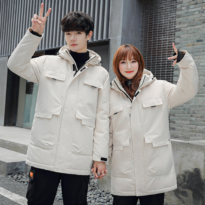 Unisex Gepolsterter langer Parka mit Kapuze Multifach-Taschen und winddichter Thermoisolierung Drune