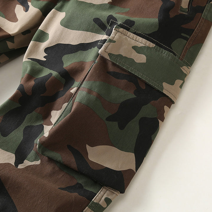 Herren Slim-Fit Cargohose im Tarnmuster mit elastischem Tunnelzugbund und verstärkten Knien Drune