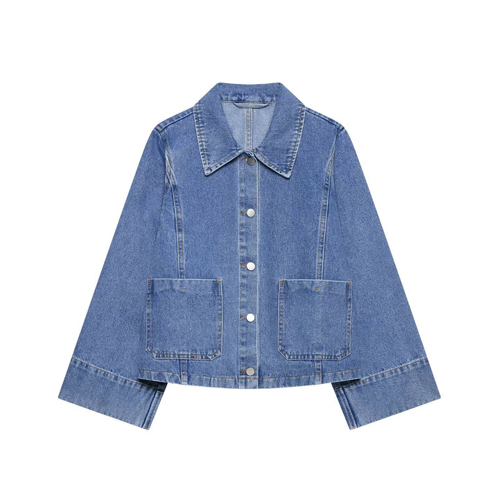 Damen Oversize-Jeansjacke mit Hemdkragen und großen aufgesetzten Taschen Drune