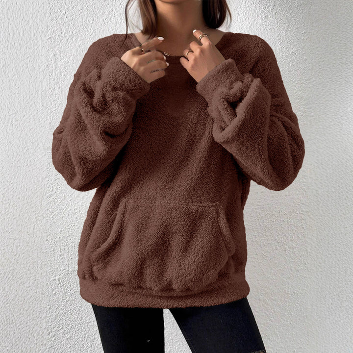 Damen Kuscheliger Teddy-Fleece-Pullover mit Kängurutasche Drune