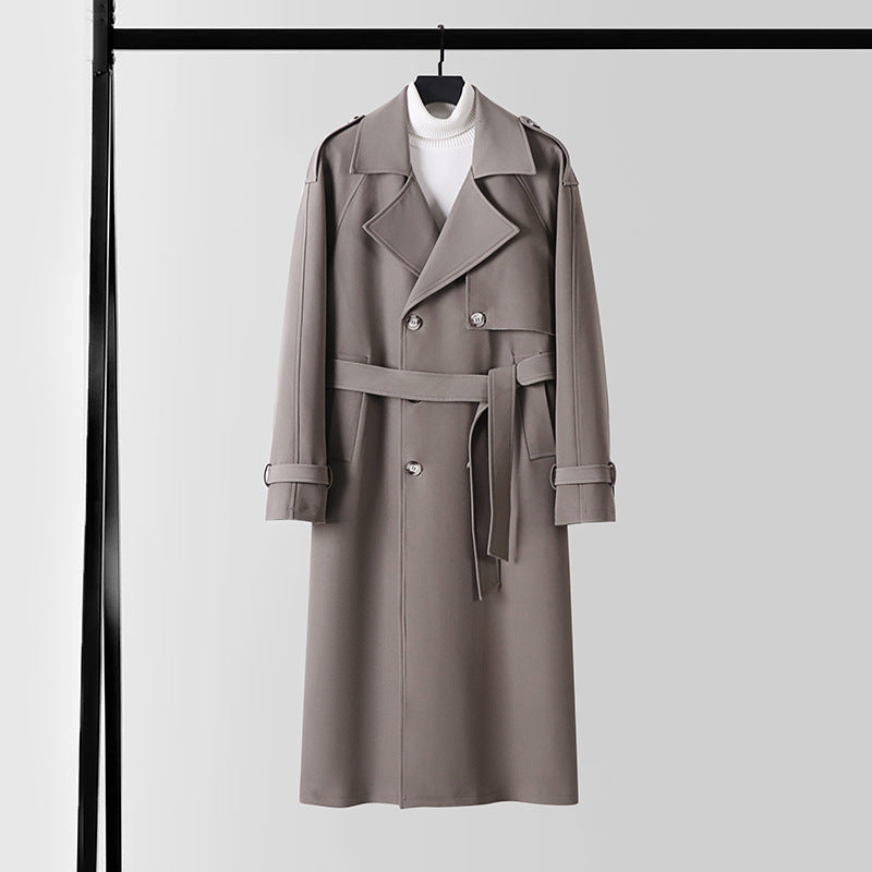 Damen Eleganter Maxi-Trenchcoat aus Wollmischung mit weitem Schalkragen und Bindegürtel Drune