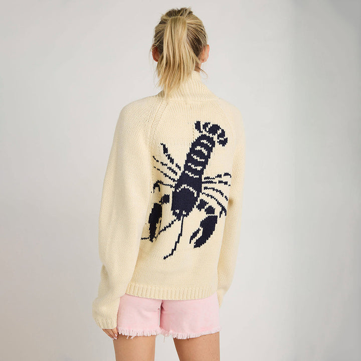 Damen Grobstrick Rollkragenpullover mit Hummer-Intarsie und lässiger Oversize-Passform Drune