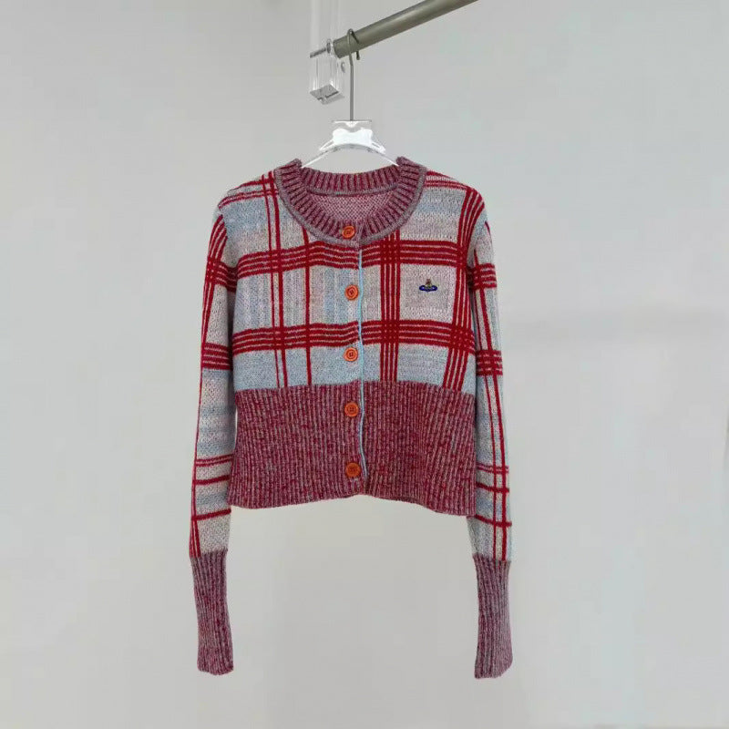 Damen modischer Karomuster Cardigan Drune