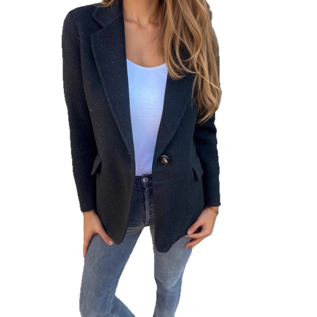 Damen taillierter Bouclé-Blazer mit fallendem Revers und Ein-Knopf-Detail Drune