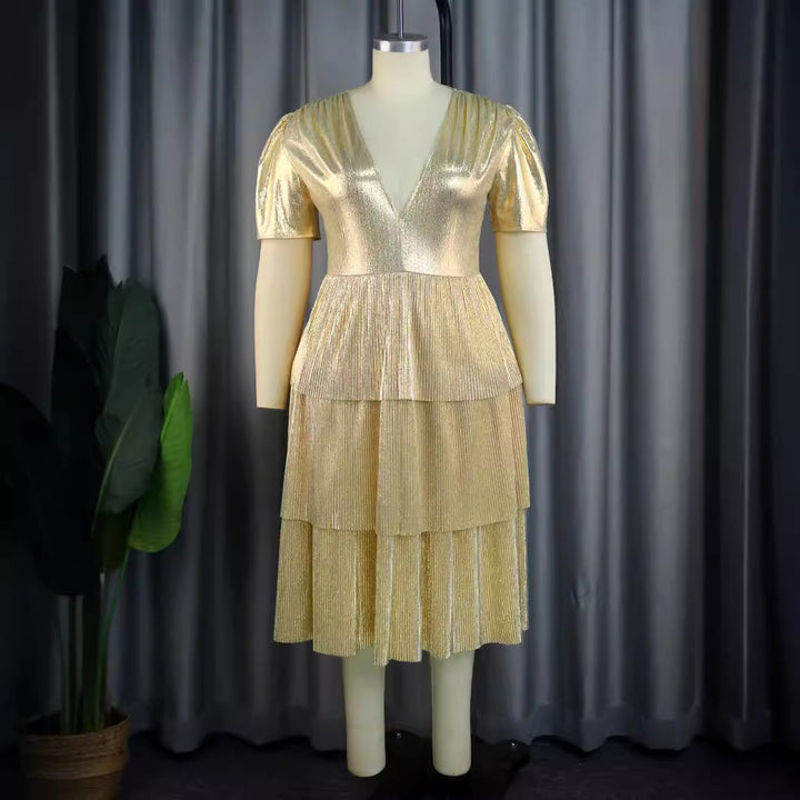 Damen Glänzendes Abendkleid mit voluminösem Rüschendesign Drune